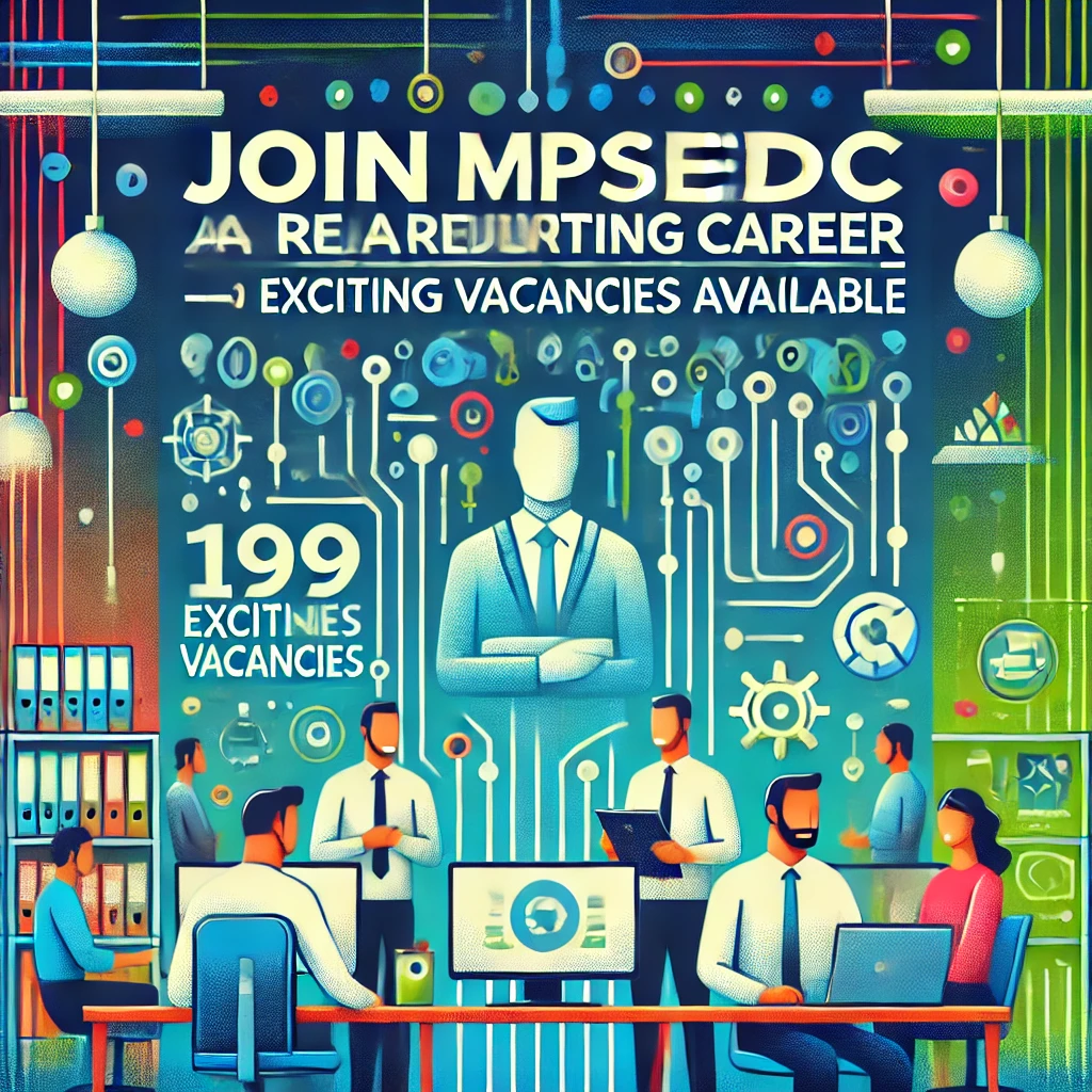 Alt Text: Colorful thumbnail for MPSEDC recruitment with the text "Join MPSEDC for a Rewarding Career – 199 Exciting Vacancies Available!" displayed prominently in a professional, modern font against a tech-themed background.